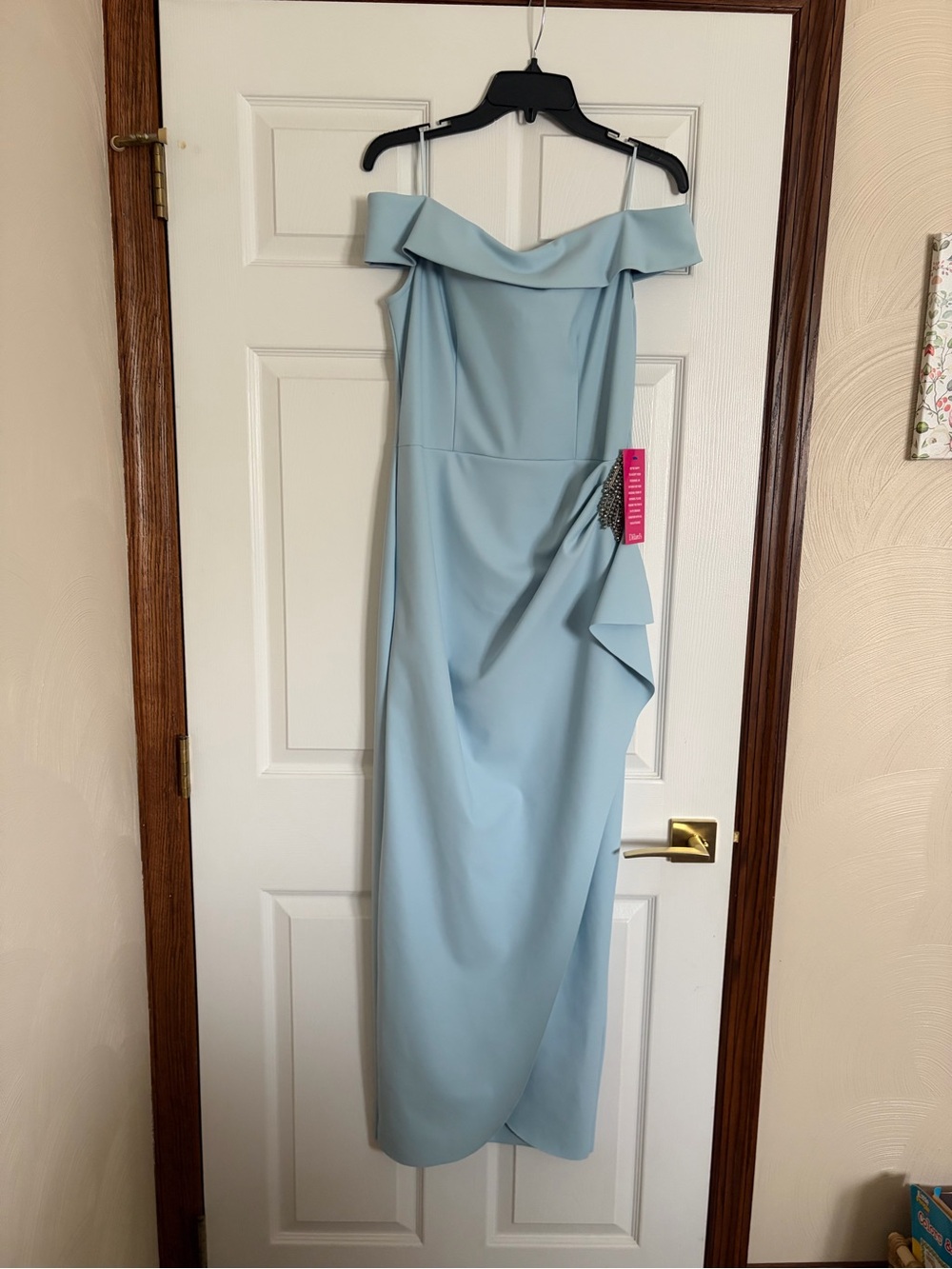 Alex Evenings Powder Blue Off-Shoulder Evening Dress